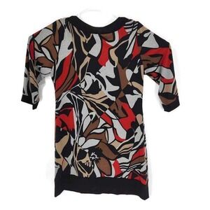 Blu Sage Womens Tunic Top Black Red Abstract 3/4 Sleeve Square Neck Stretch L